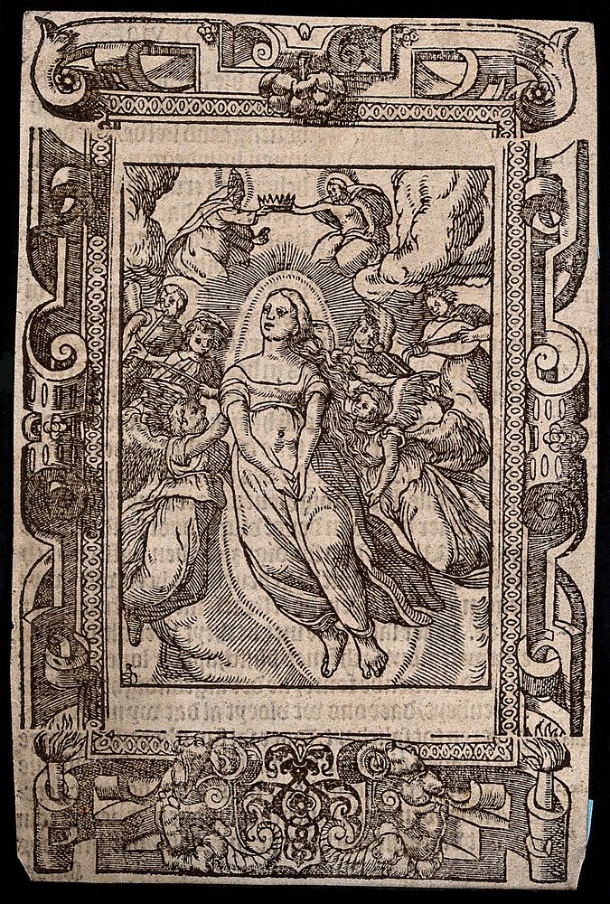 The Assumption of the Virgin Mary. Woodcut.
