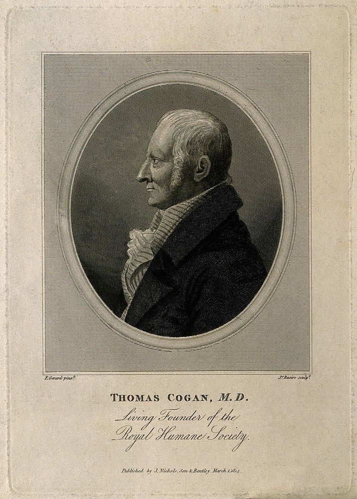 Thomas Cogan. Stipple engraving by J. Basire after F. P. S. Gérard.