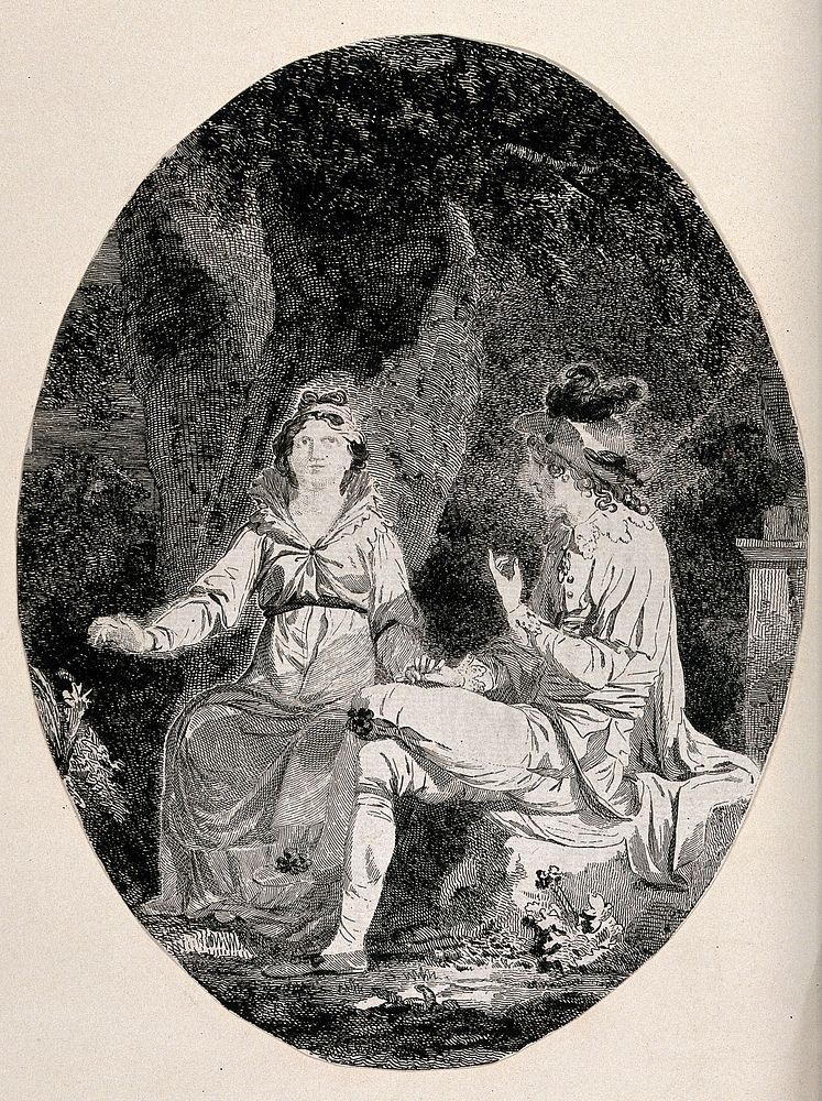 A man and a woman seated in a wood. Etching, unfinished.