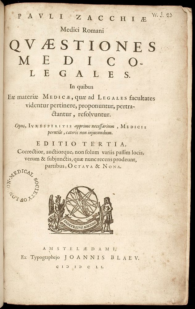 Title Page of Zacchia's Quaestiones medico-legales