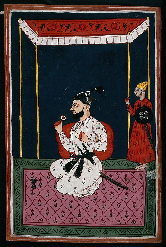 A member of the Mughal royal family. Gouache painting by an Indian painter.