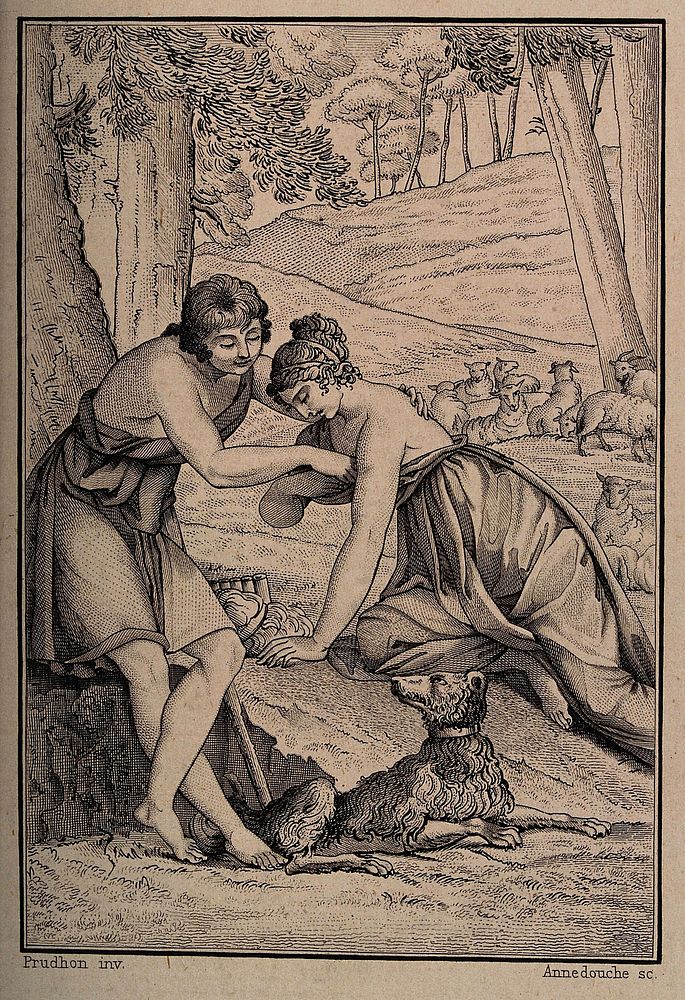 Daphnis and Chloe . Etching by A.J. Annedouche after P.P. Prud'hon.