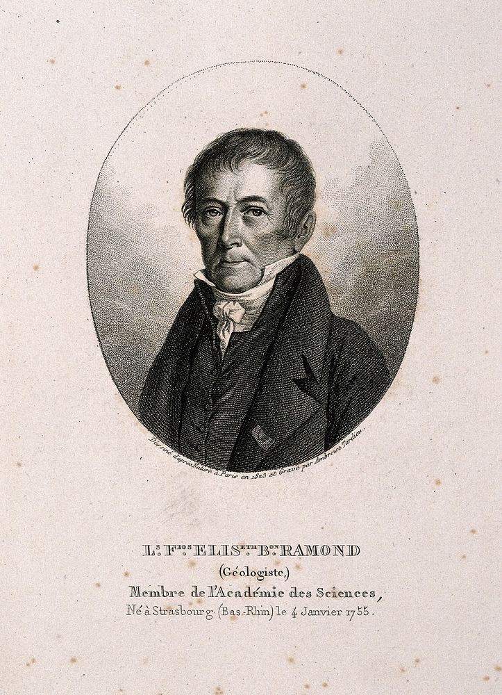 Louis-François Elisabeth, Baron Ramond de Carbonnières. Stipple engraving by A. Tardieu, 1823, after himself.