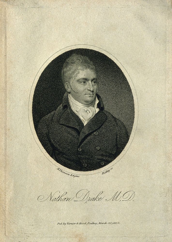 Nathan Drake. Stipple engraving by W. Ridley, 1805, after H. Thomson.