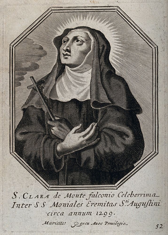 Saint Clare of Montefalco. Line engraving by Mariette.