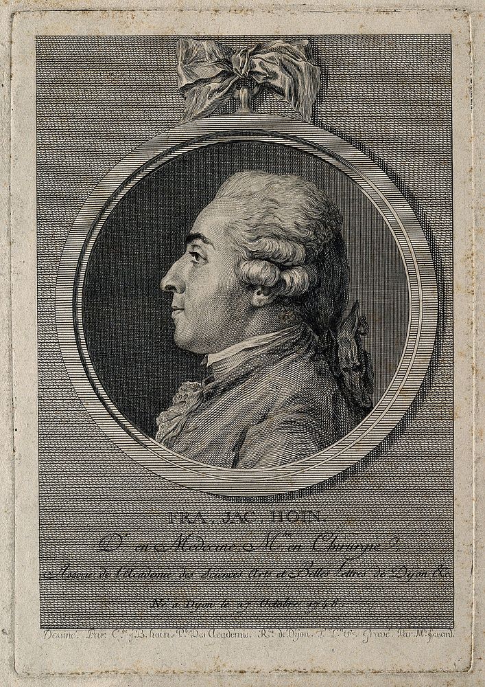 François Jacques Hoin. Line engraving by M. Fessard after C. J. B. Hoin.