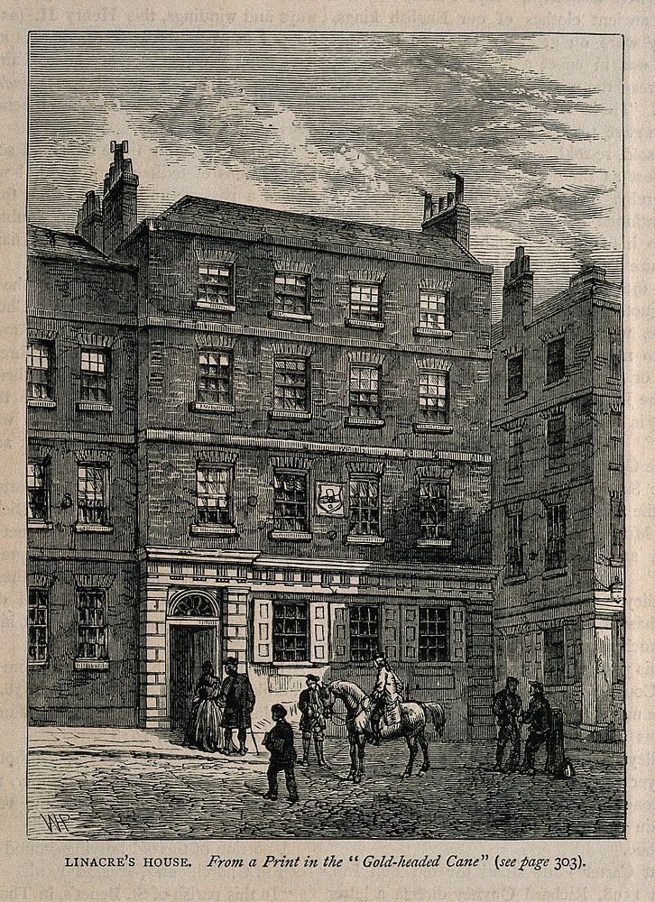 Thomas Linacre: his house in London. Wood engraving by W. H. P.