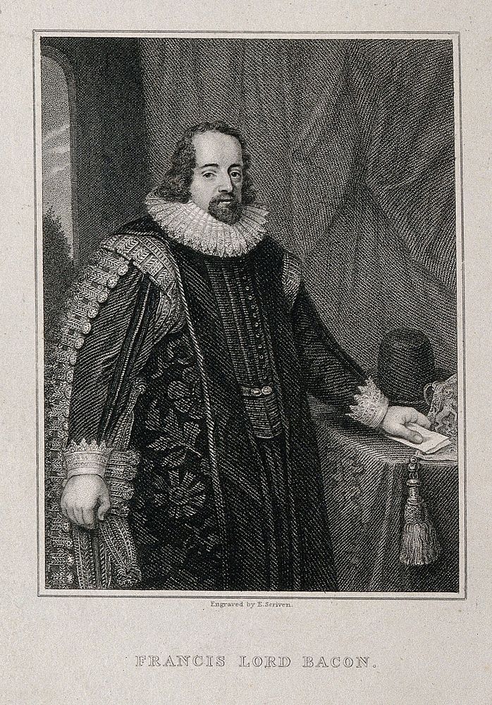Francis Bacon, Viscount St Albans. Engraving by E. Scriven after A. Bleyenberch.