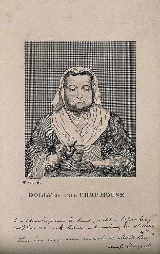 Dolly, a proprietress of a restaurant specialising in steaks, mutton etc. Reproduction of an etching by B. Wilkes after G.…