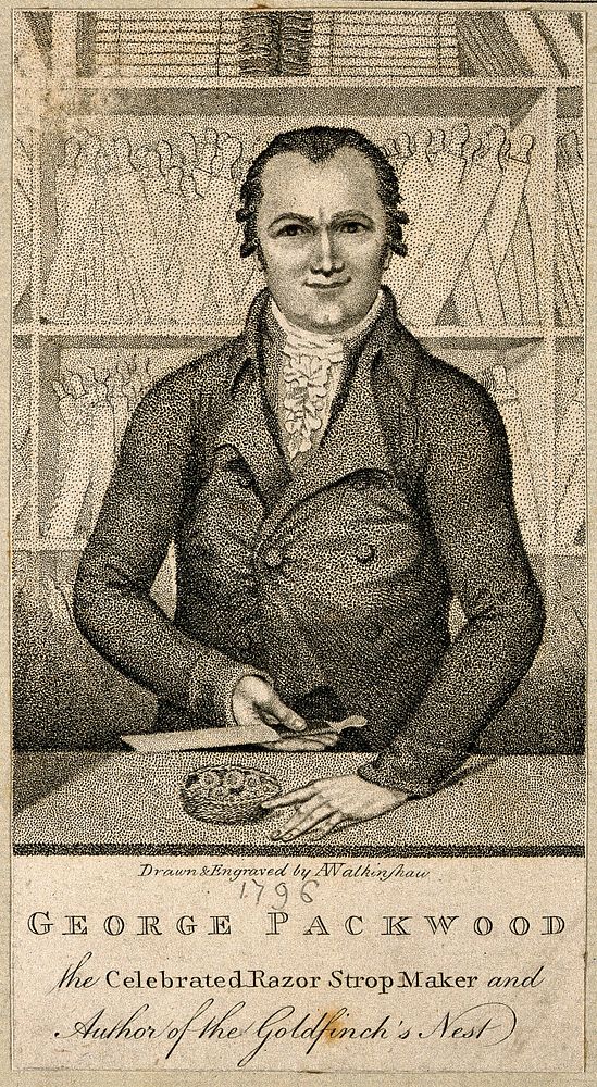 George Packwood: portrait on a prepared mount with watercolour border. Stipple engraving by A. Walkinshaw, 1796.