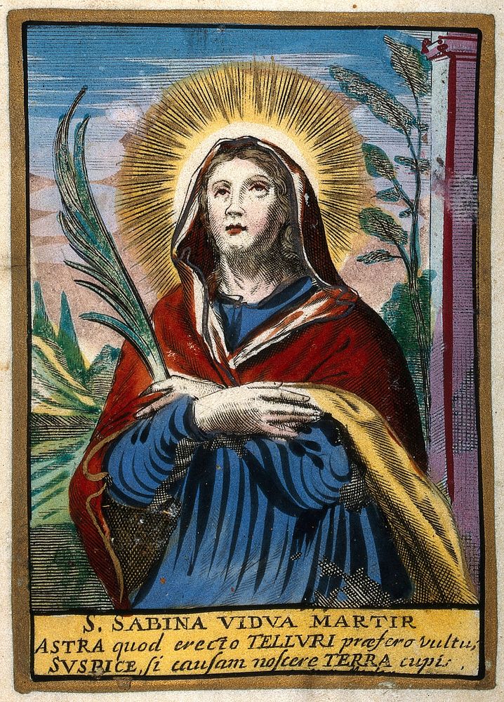 Saint Sabina of Rome. Coloured etching.