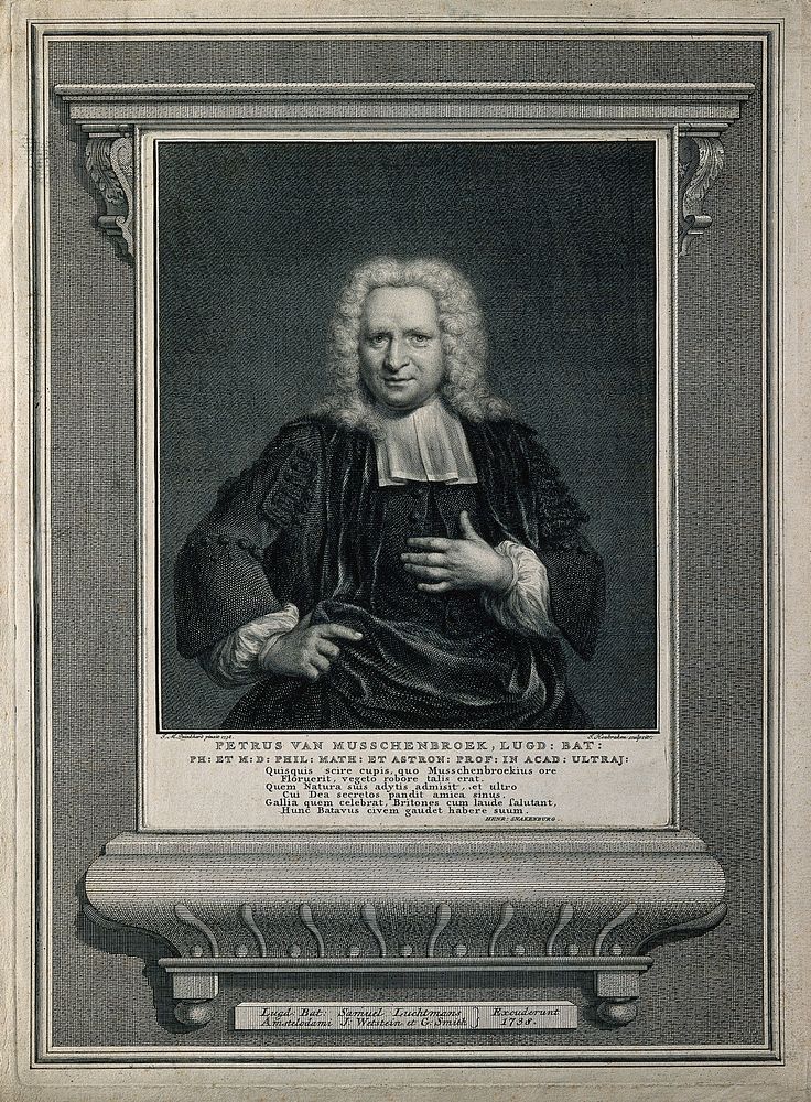 Pieter van Musschenbroek. Line engraving by J. Houbraken, 1738, after J. M. Quinkhard, 1738.