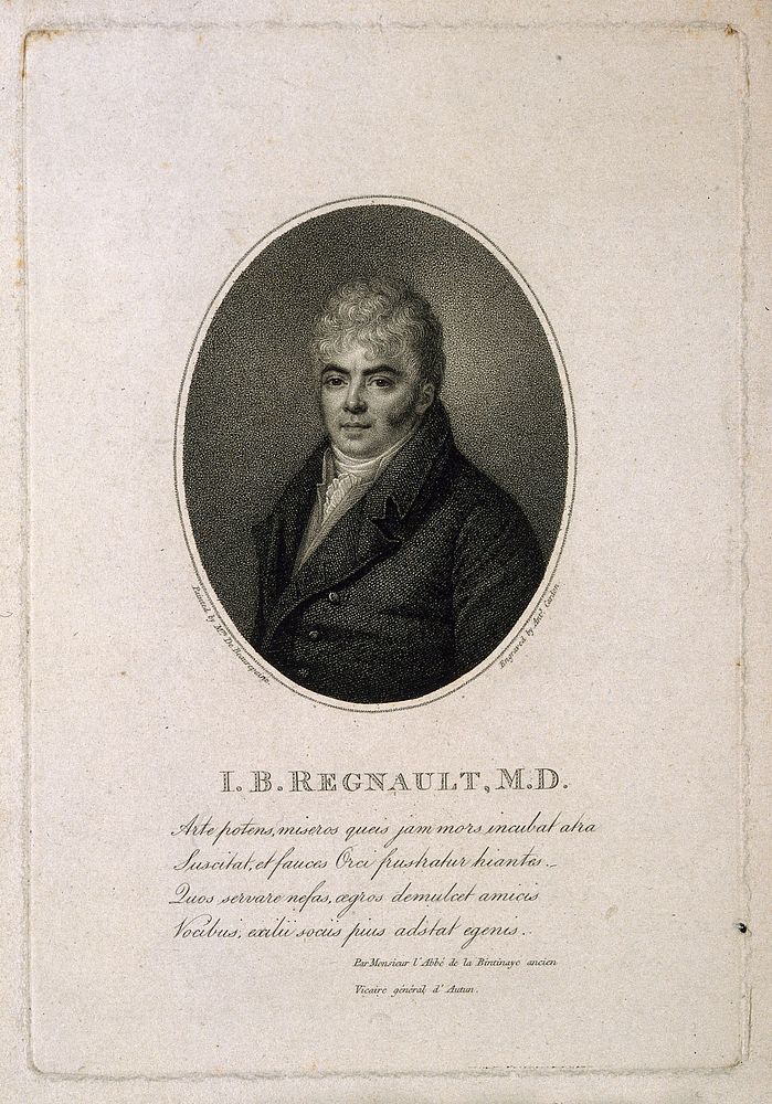 Jean-Baptiste Étienne Benoît Olive Regnault. Stipple engraving by A. Cardon after Mme Chacheré de Beaurepaire.