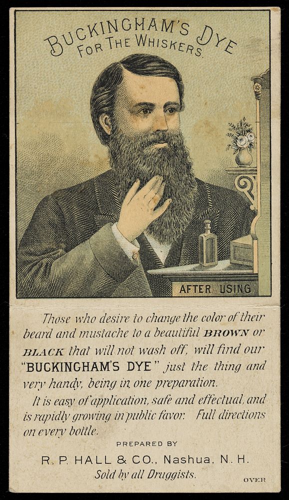 Buckingham's Dye for the whiskers ... : Hall's Vegetable Sicilian Hair Renewer will restore gray or faded hair to its…