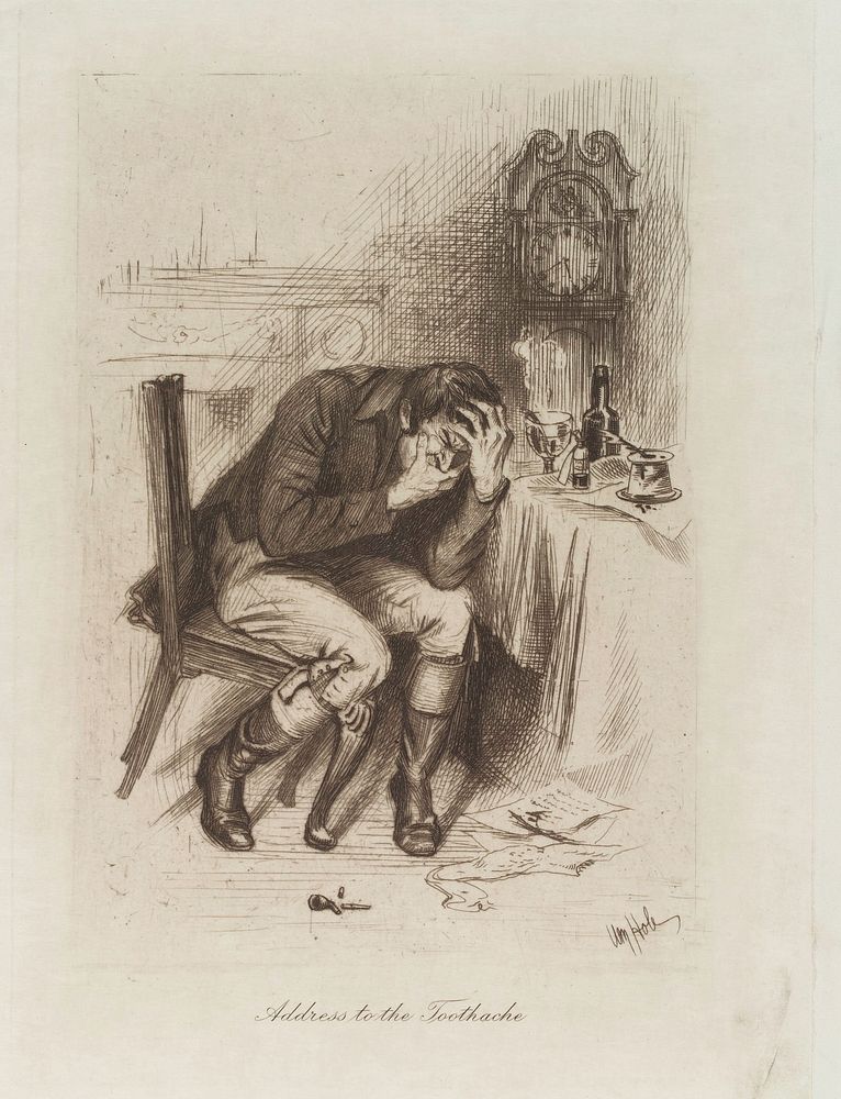 A man with toothache. Etching by W. Hole.