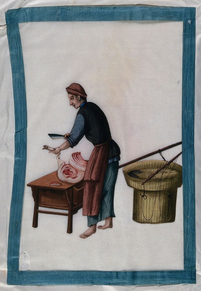 A Chinese butcher. Painting by a Chinese artist, ca. 1850.