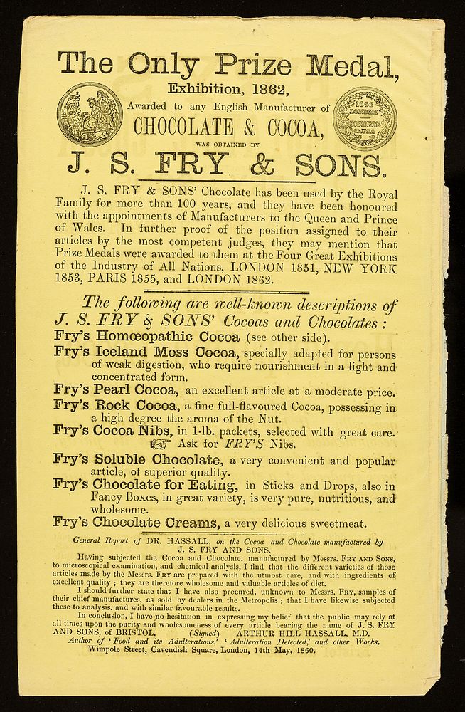 Fry's homoeopathic cocoa : manufactured by J.S. Fry & Sons, Bristol, and 252 City Road, London, chocolate and cocoa…