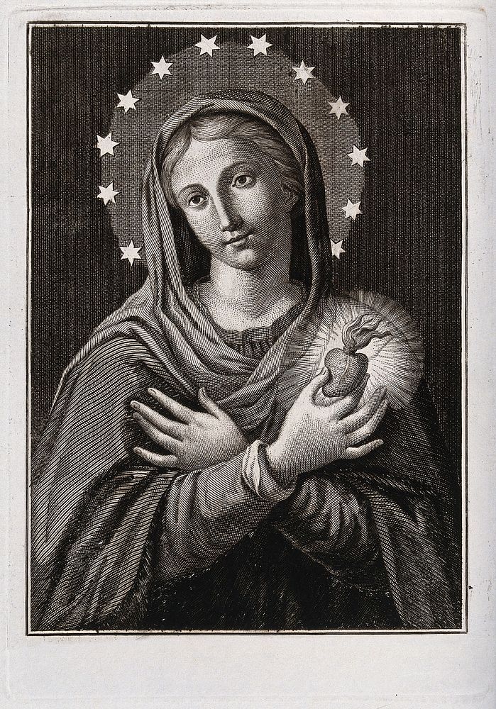 The Virgin of the Immaculate Heart. Engraving.