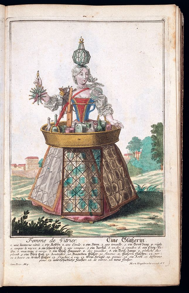 Femme de Vitrier, The female Glazier with tools costume and apparatus