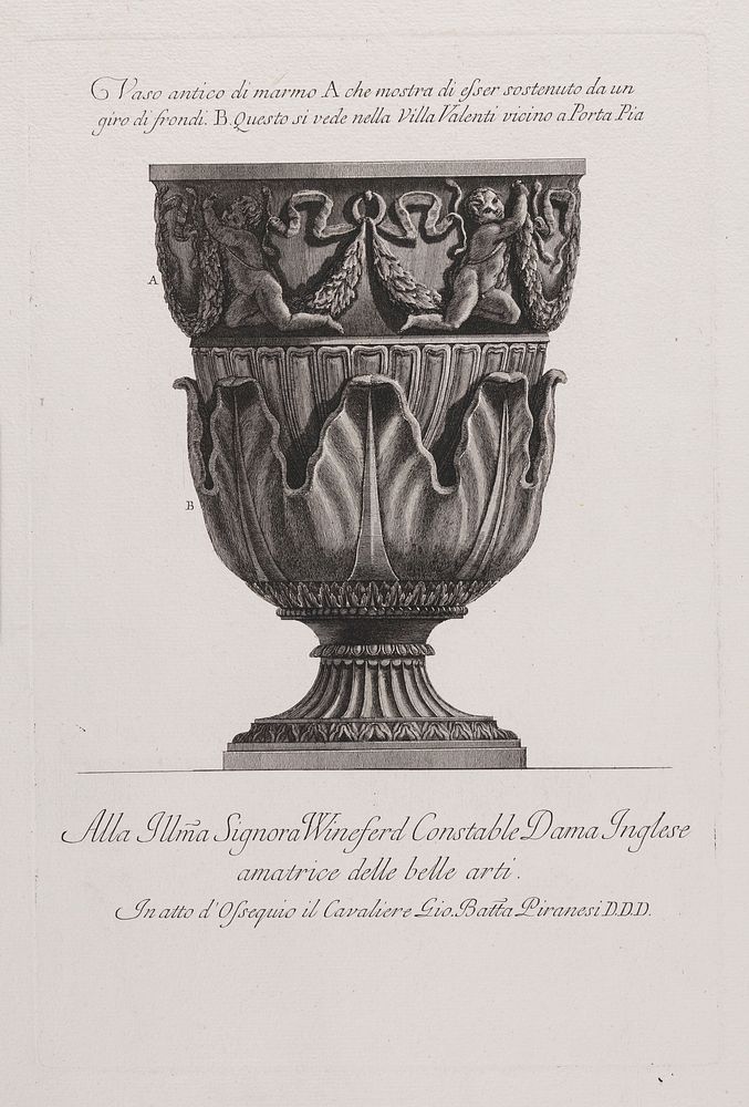 A marble tripod on a base: perspective and plan. Etching by G.B. Piranesi, ca. 1770.