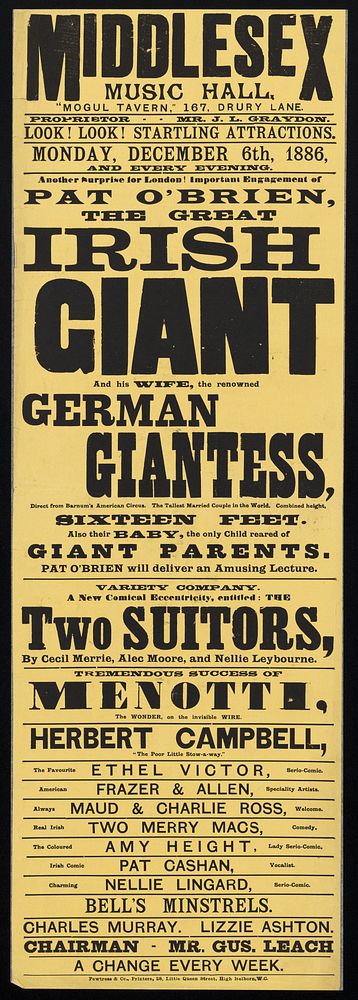 Another surprise for London! : Important engagement of Pat O'Brien, the Great Irish Giant and his wife, the renowned German…