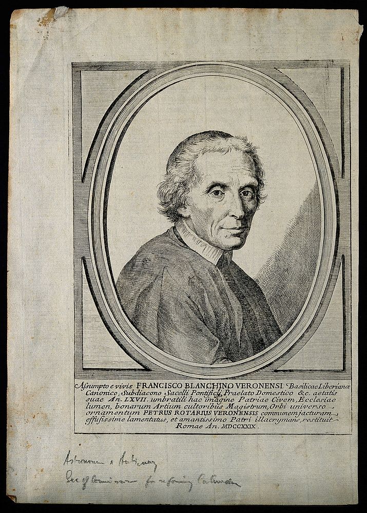 Francesco Bianchini. Line engraving, 1729.