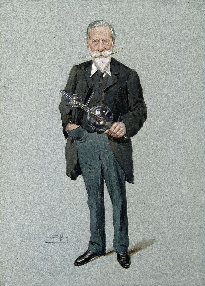 Sir William Crookes. Watercolour painting by L. Ward [Spy], 1903.