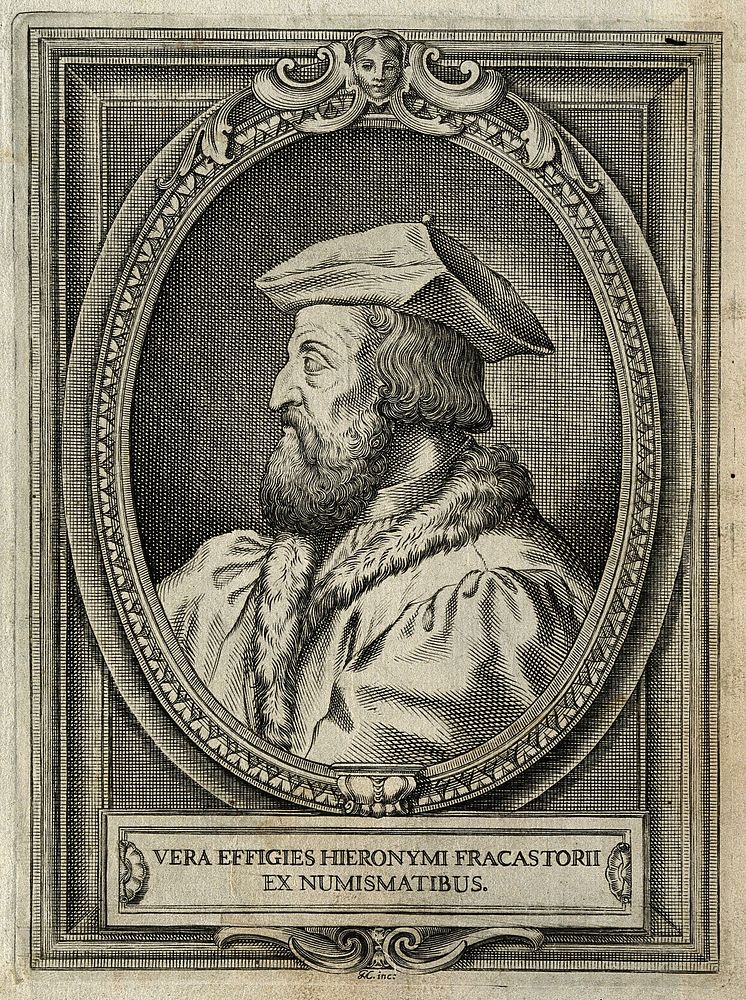 Hieronymus Fracastorius. Line engraving by F.C., 1739.