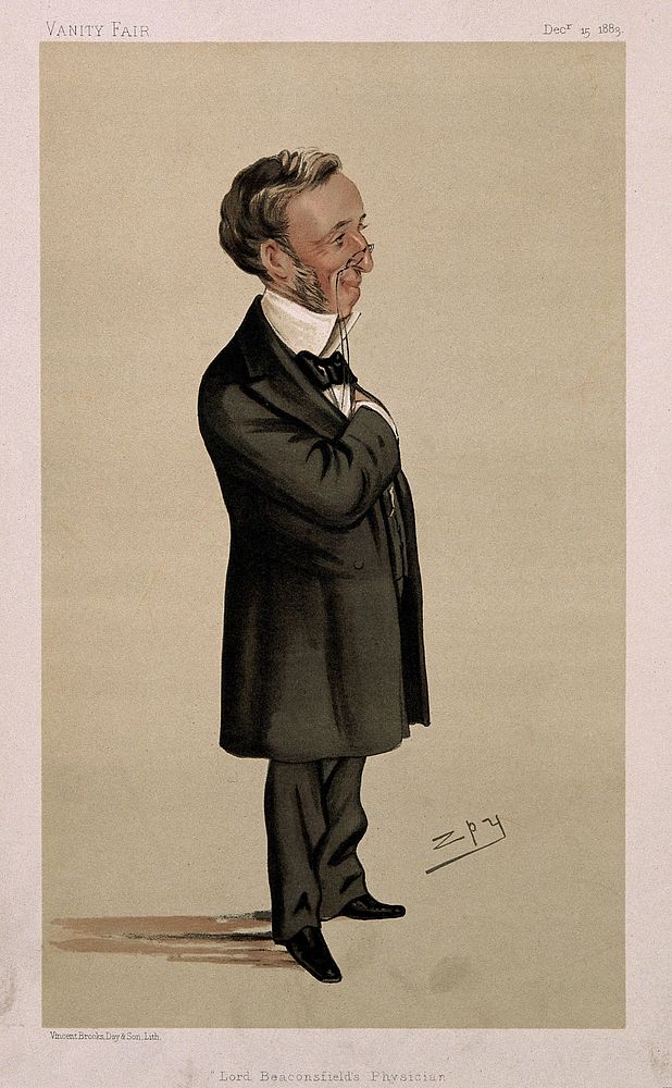 Sir Richard Quain. Colour lithograph by Sir L. Ward [Spy], 1883.