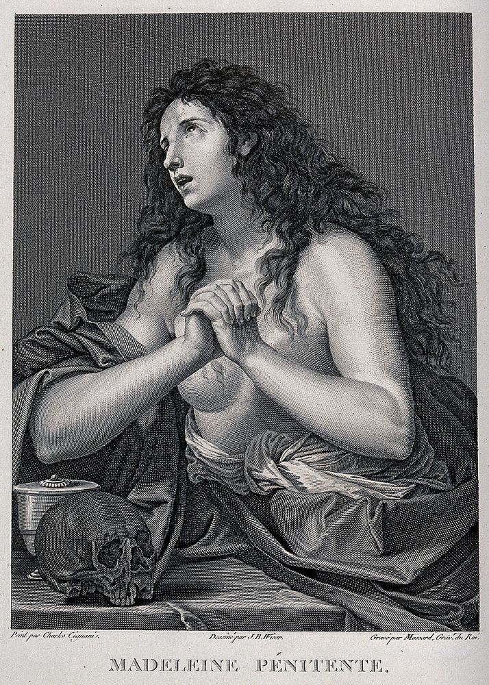 Saint Mary Magdalen. Line engraving by J. Massard after G.B. Wicar after G.A. Carlone.