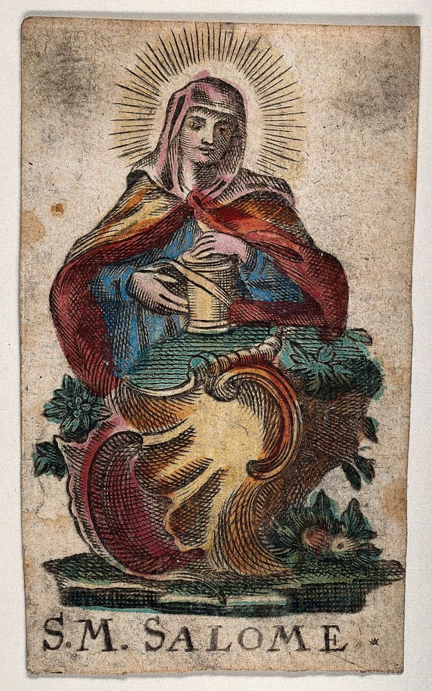 Saint Mary Salome. Coloured etching.