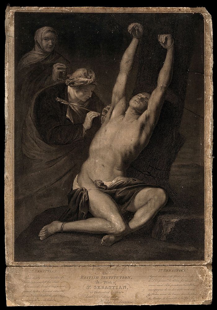 Martyrdom of Saint Sebastian. Engraving by J. Vendramini.