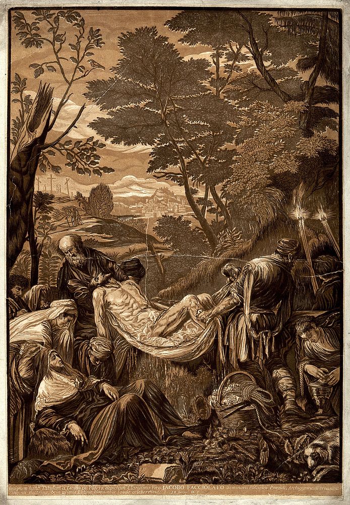 The entombment of Christ. Woodcut by J.B. Jackson after J. Bassano.