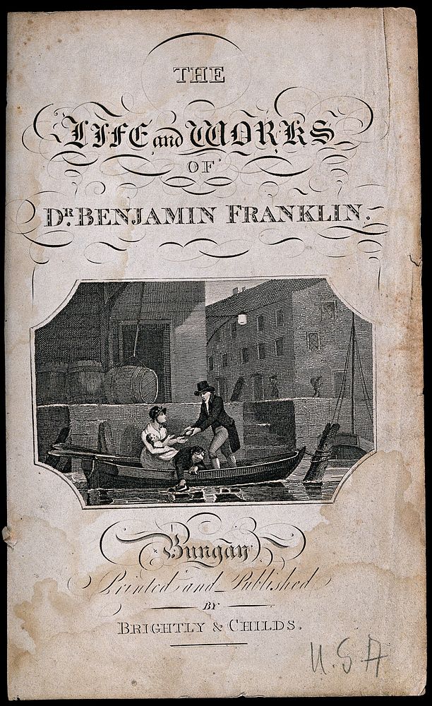 Title vignette to Benjamin Franklin's biography: showing a scene in a harbour. Engraving with etching.