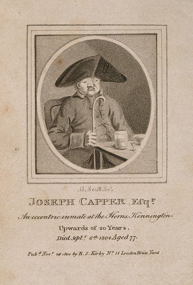 Joseph Capper, an eccentric. Stipple engraving by G. Scott.