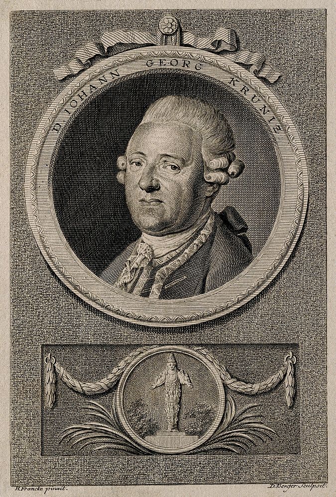 Johann Georg Kruenitz (Krünitz). Line engraving by D. Berger after H. Francke.