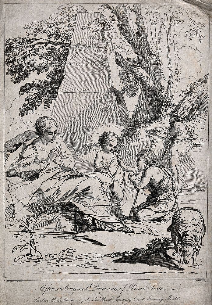 Saint Mary (the Blessed Virgin) and Saint Joseph with the Christ Child and Saint John the Baptist. Etching by F. Bartolozzi…
