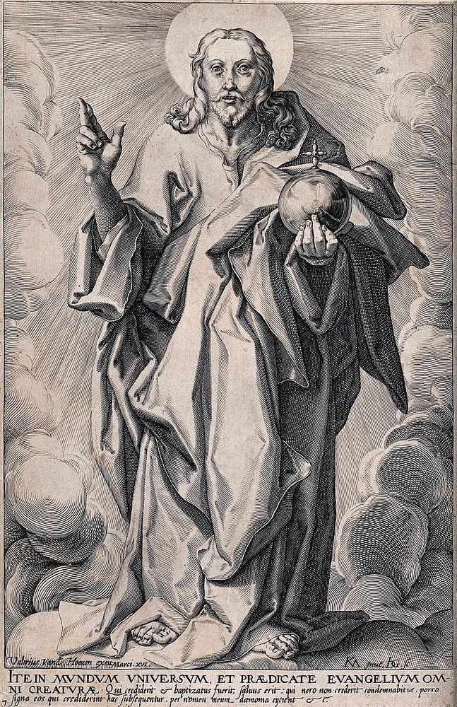Christ as Salvator Mundi. Line engraving by J. de Gheyn after K. van Mander I.