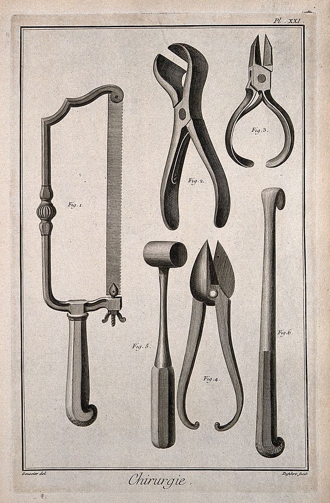 Surgery: surgical instruments for the amputation of limbs, including an amputation saw, bone nippers and cartilege forceps.…