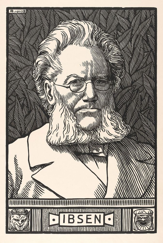 Henrik Ibsen. Woodcut by R. Bryden, 1899.