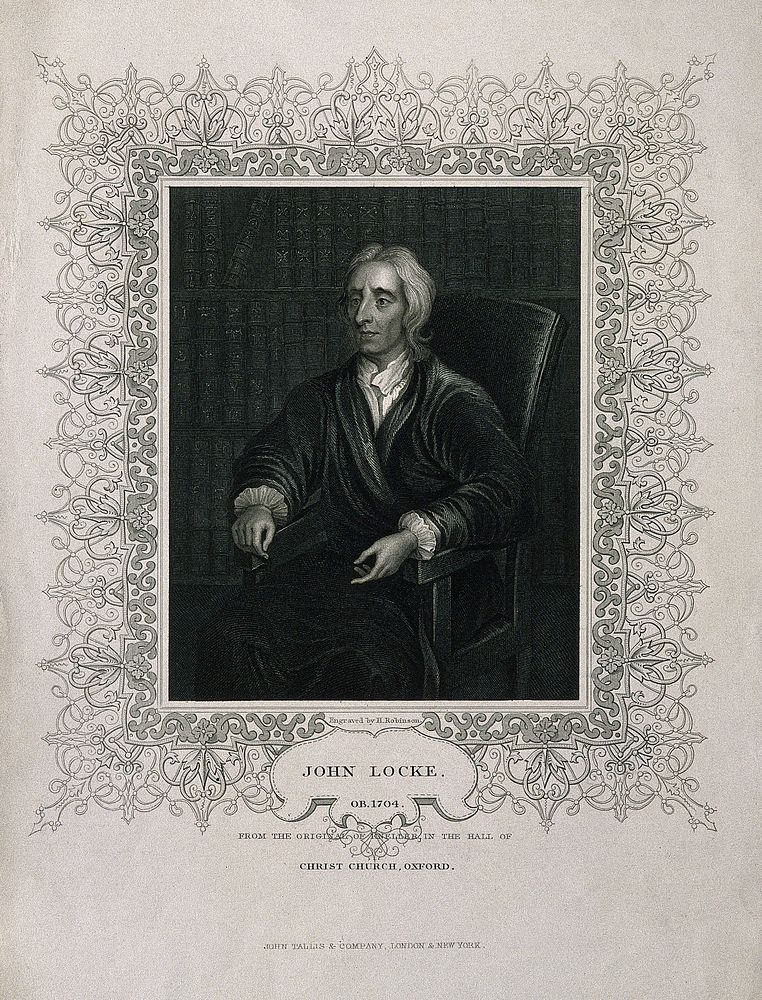 John Locke. Stipple engraving by H. Robinson after Sir G. Kneller, 1704.