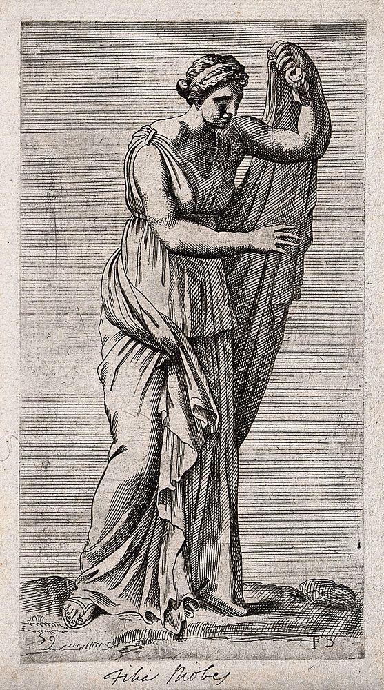 A daughter of Niobe. Etching by F. Perrier, 1638.