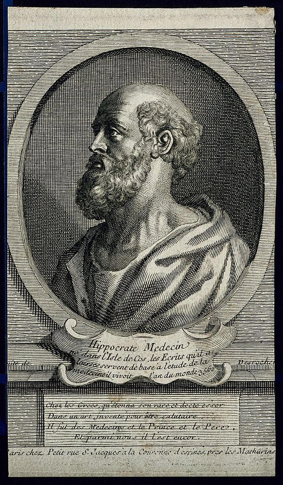 Hippocrates. Line engraving by G.E. Petit as successor to E. Desrochers after P. P. Rubens.