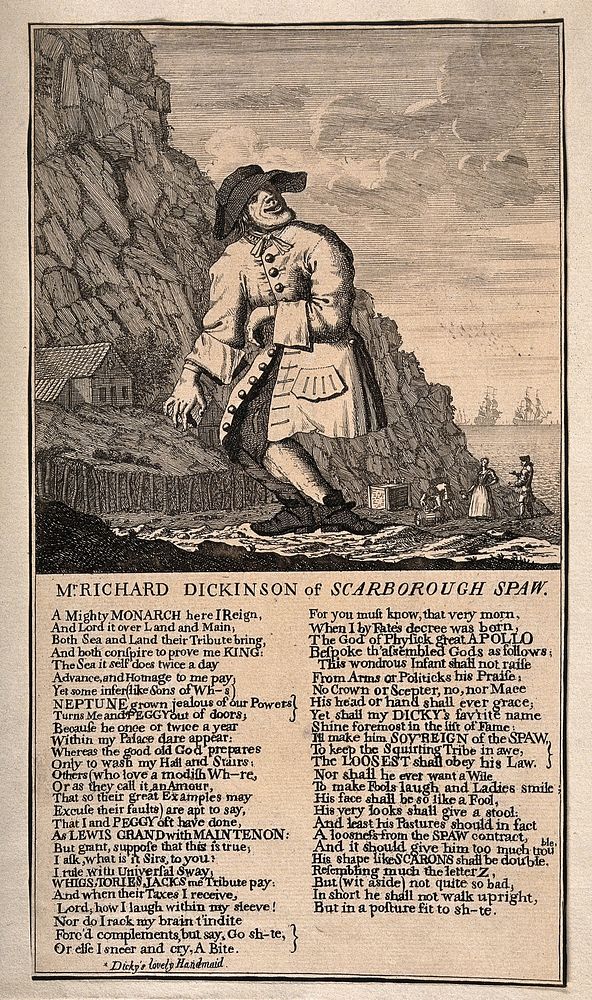 Richard Dickinson, an eccentric man who imagines he is a king, from Scarborough. Engraving.