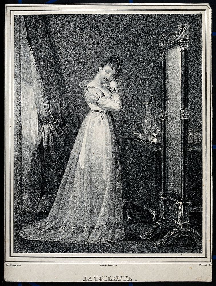 A woman at her toilet. Lithograph by A.L. Lemercier after N. Maurin after Prud'hon.