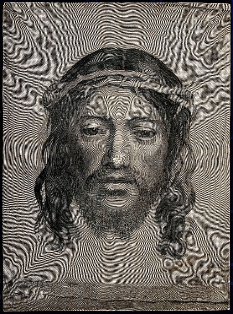 The veronica (sudarium of Saint Veronica), representing the face of Christ. Engraving by C. Mellan, 1649.