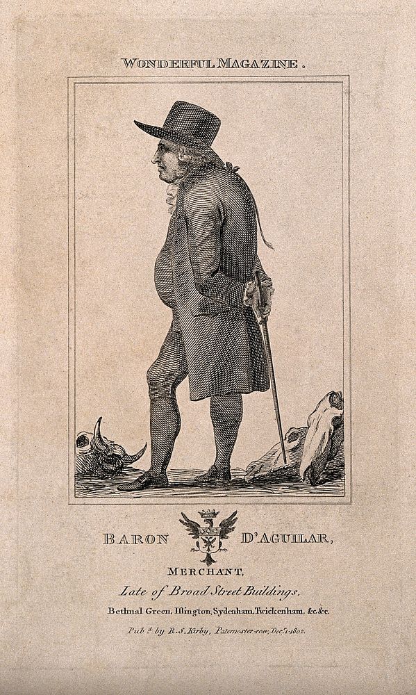 Baron D'Aguilar, eccentric merchant farmer. Line engraving, 1803.