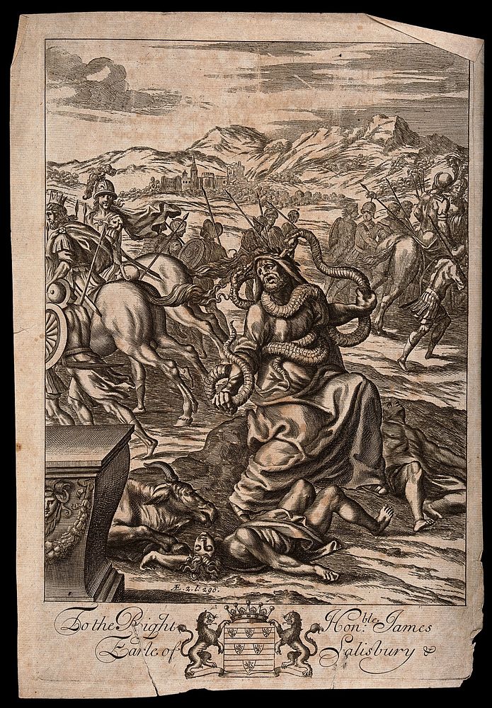 Laocoön attacked by a sea snake. Engraving attributed to P. Lombard.