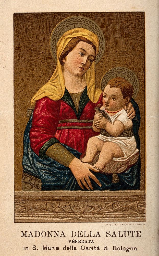 The Virgin of Health of Santa Maria della Carità at Bologna. Coloured lithograph.