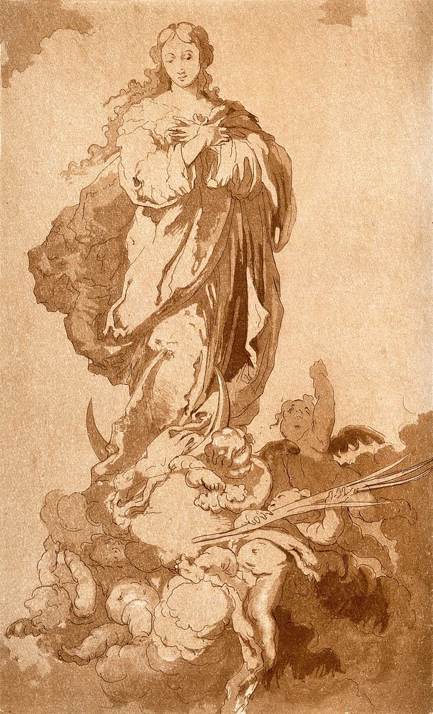 Saint Mary (the Blessed Virgin). Etching by J.J. Martínez de Espinosa.
